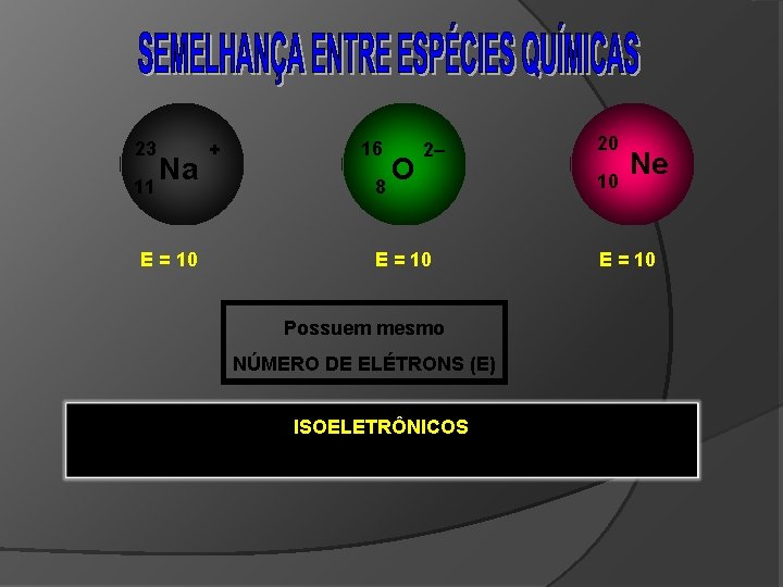 23 Na 11 E = 10 + 16 O 8 2– E = 10
