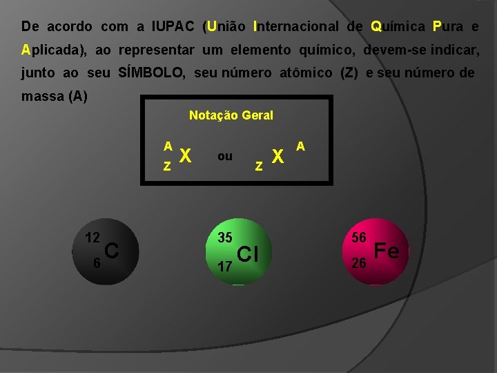 De acordo com a IUPAC (União Internacional de Química Pura e Aplicada), ao representar