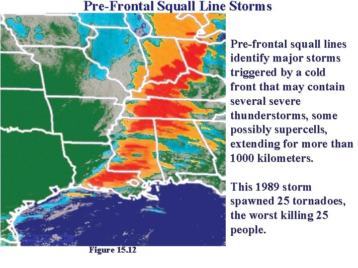 Pre-Frontal Squall Line Storms Pre-frontal squall lines identify major storms triggered by a cold Pre-Frontal Squall Line Storms Pre-frontal squall lines identify major storms triggered by a cold