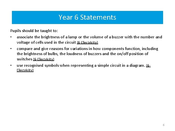 Year 6 Statements Year 6 statements Pupils should be taught to: • associate the