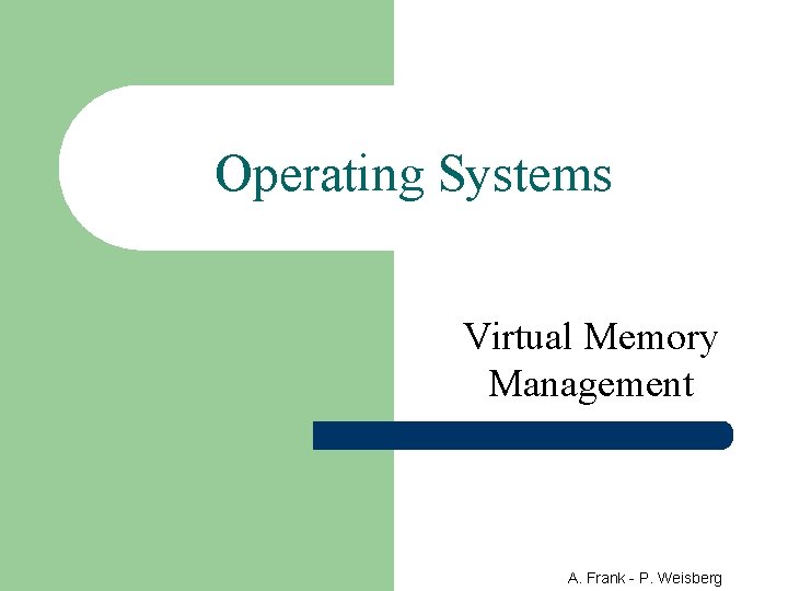 Operating Systems Virtual Memory Management A. Frank - P. Weisberg 