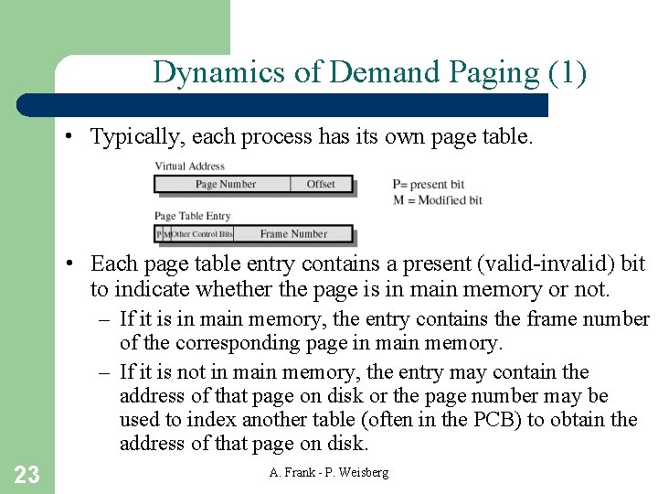 Dynamics of Demand Paging (1) • Typically, each process has its own page table.