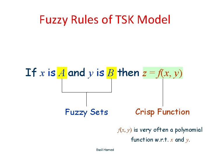 Fuzzy Rules of TSK Model If x is A and y is B then