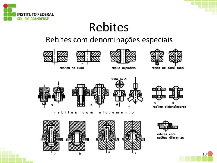 Rebites com denominações especiais 13 