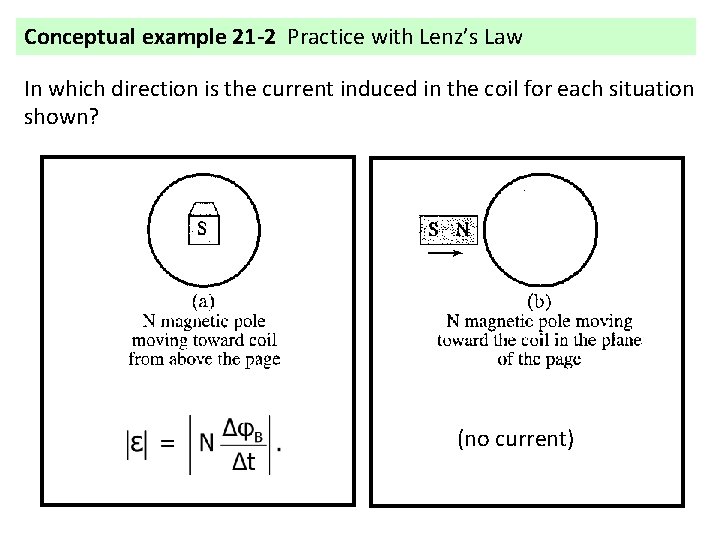 Conceptual example 21 -2 Practice with Lenz’s Law In which direction is the current