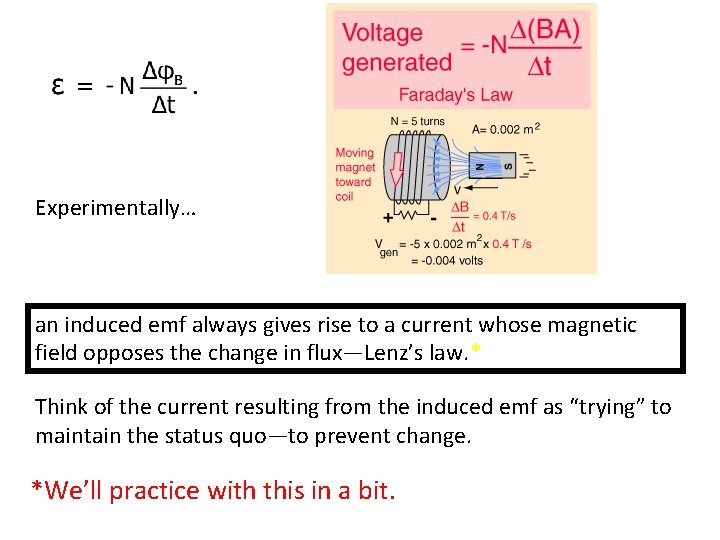 Experimentally… an induced emf always gives rise to a current whose magnetic field opposes