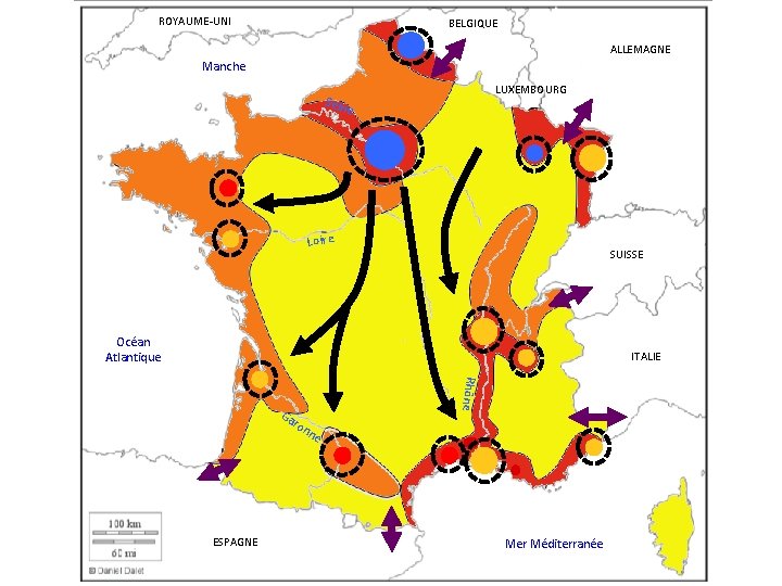 ROYAUME-UNI BELGIQUE ALLEMAGNE Manche LUXEMBOURG Sein e Loire SUISSE Océan Atlantique ITALIE Rhône Ga