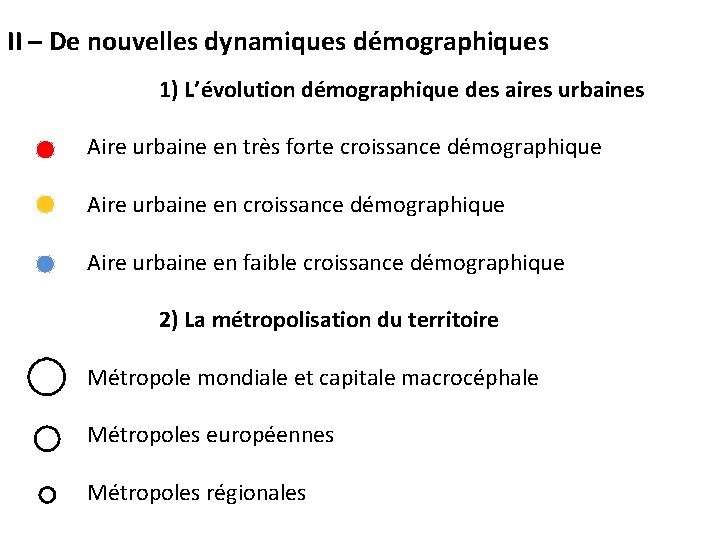 II – De nouvelles dynamiques démographiques 1) L’évolution démographique des aires urbaines Aire urbaine