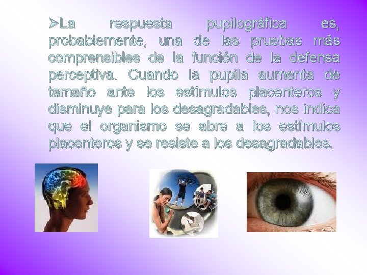 ØLa respuesta pupilográfica es, probablemente, una de las pruebas más comprensibles de la función
