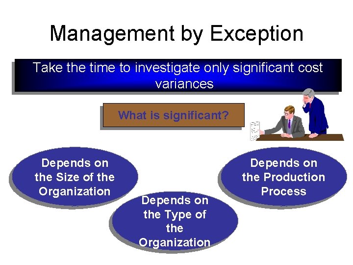 Management by Exception Take the time to investigate only significant cost variances What is