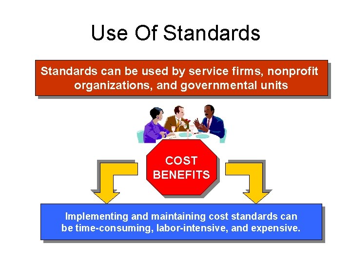 Use Of Standards can be used by service firms, nonprofit organizations, and governmental units