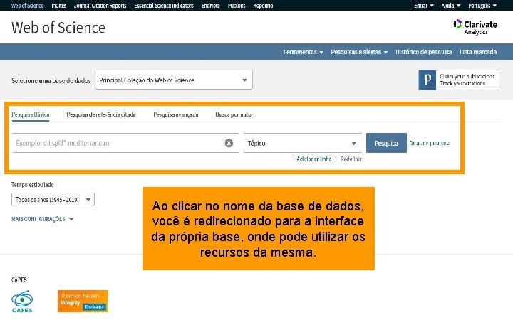 Ao clicar no nome da base de dados, você é redirecionado para a interface