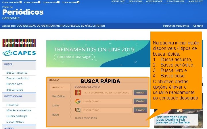 BUSCA RÁPIDA Na página inicial estão disponíveis 4 tipos de busca rápida: 1. Busca