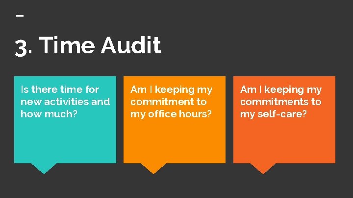 3. Time Audit Is there time for new activities and how much? Am I