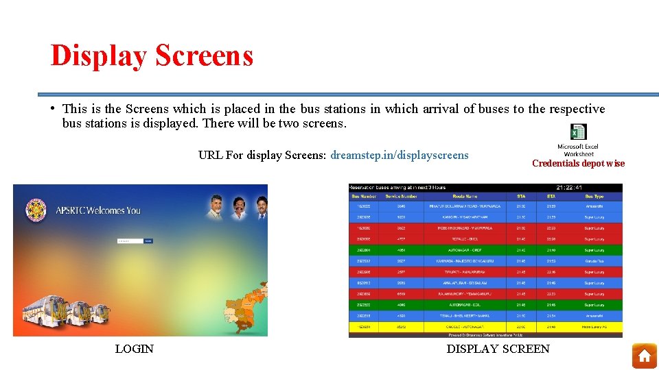 Display Screens • This is the Screens which is placed in the bus stations