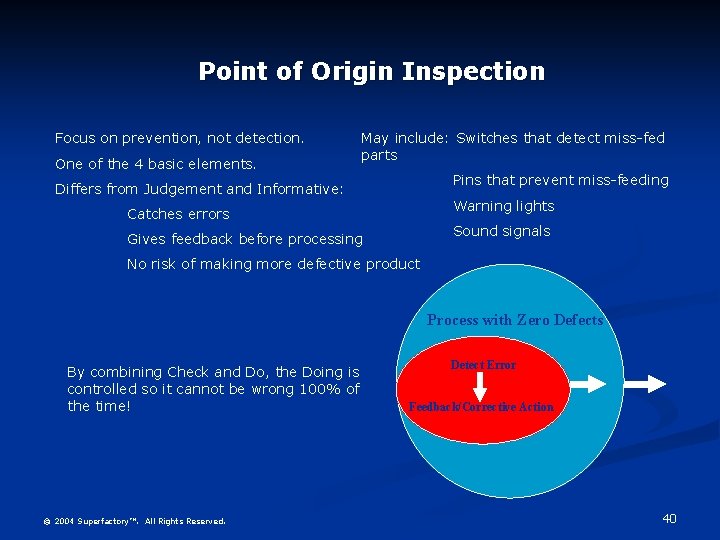 Point of Origin Inspection Focus on prevention, not detection. One of the 4 basic