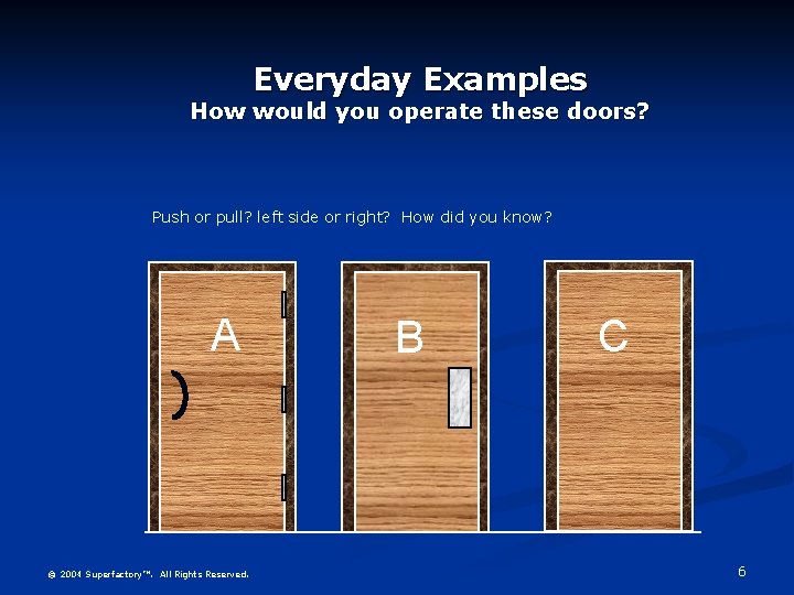 Everyday Examples How would you operate these doors? Push or pull? left side or