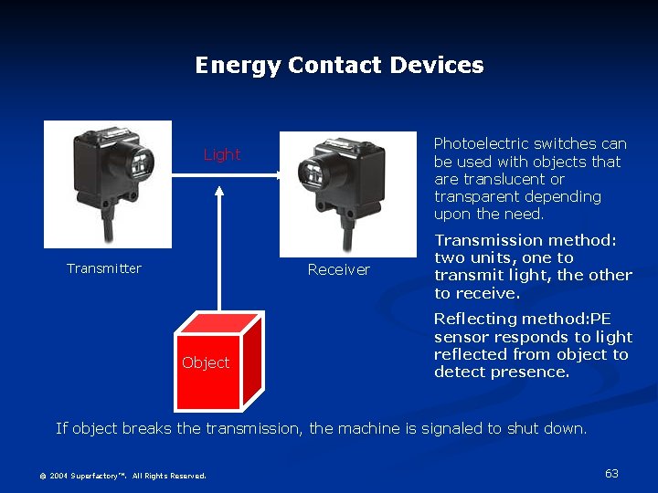 Energy Contact Devices Photoelectric switches can be used with objects that are translucent or