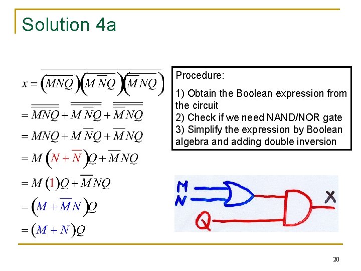 Solution 4 a Procedure: 1) Obtain the Boolean expression from the circuit 2) Check Solution 4 a Procedure: 1) Obtain the Boolean expression from the circuit 2) Check