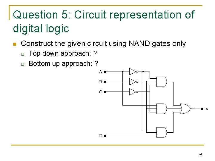 Question 5: Circuit representation of digital logic n Construct the given circuit using NAND Question 5: Circuit representation of digital logic n Construct the given circuit using NAND