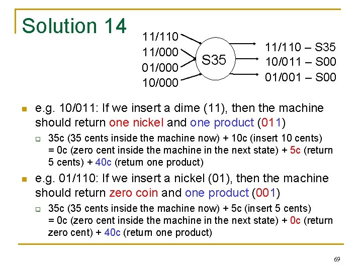Solution 14 n S 35 11/110 – S 35 10/011 – S 00 01/001 Solution 14 n S 35 11/110 – S 35 10/011 – S 00 01/001