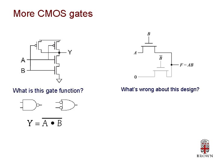 More CMOS gates What is this gate function? What’s wrong about this design? 