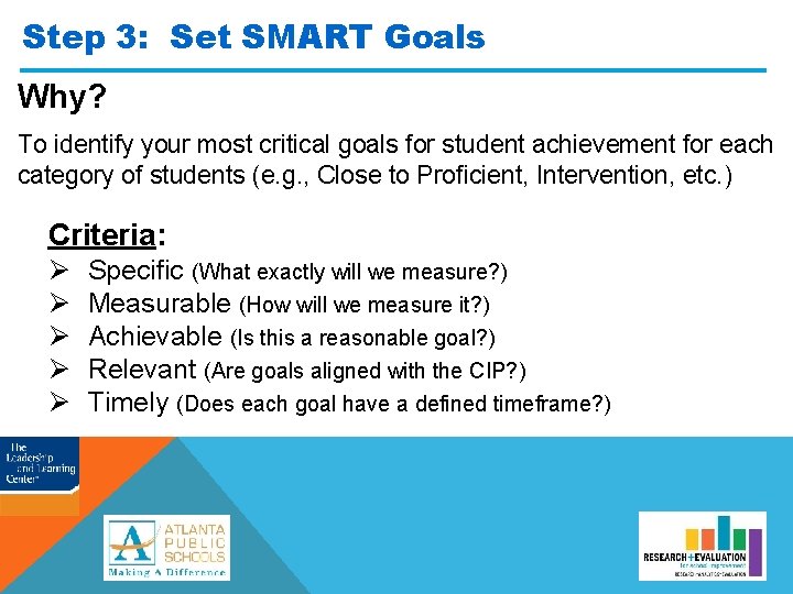 Step 3: Set SMART Goals Why? To identify your most critical goals for student