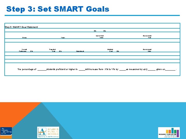 Step 3: Set SMART Goals Step 3: SMART Goal Statement 0% Group: Current Proficiency: