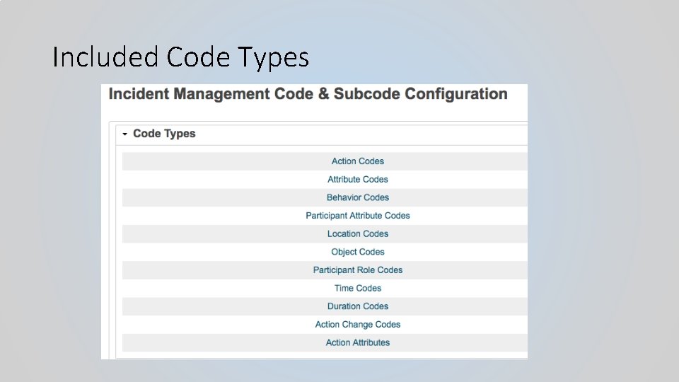 Included Code Types 