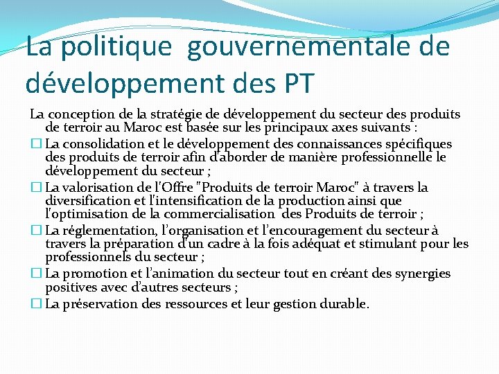 La politique gouvernementale de développement des PT La conception de la stratégie de développement