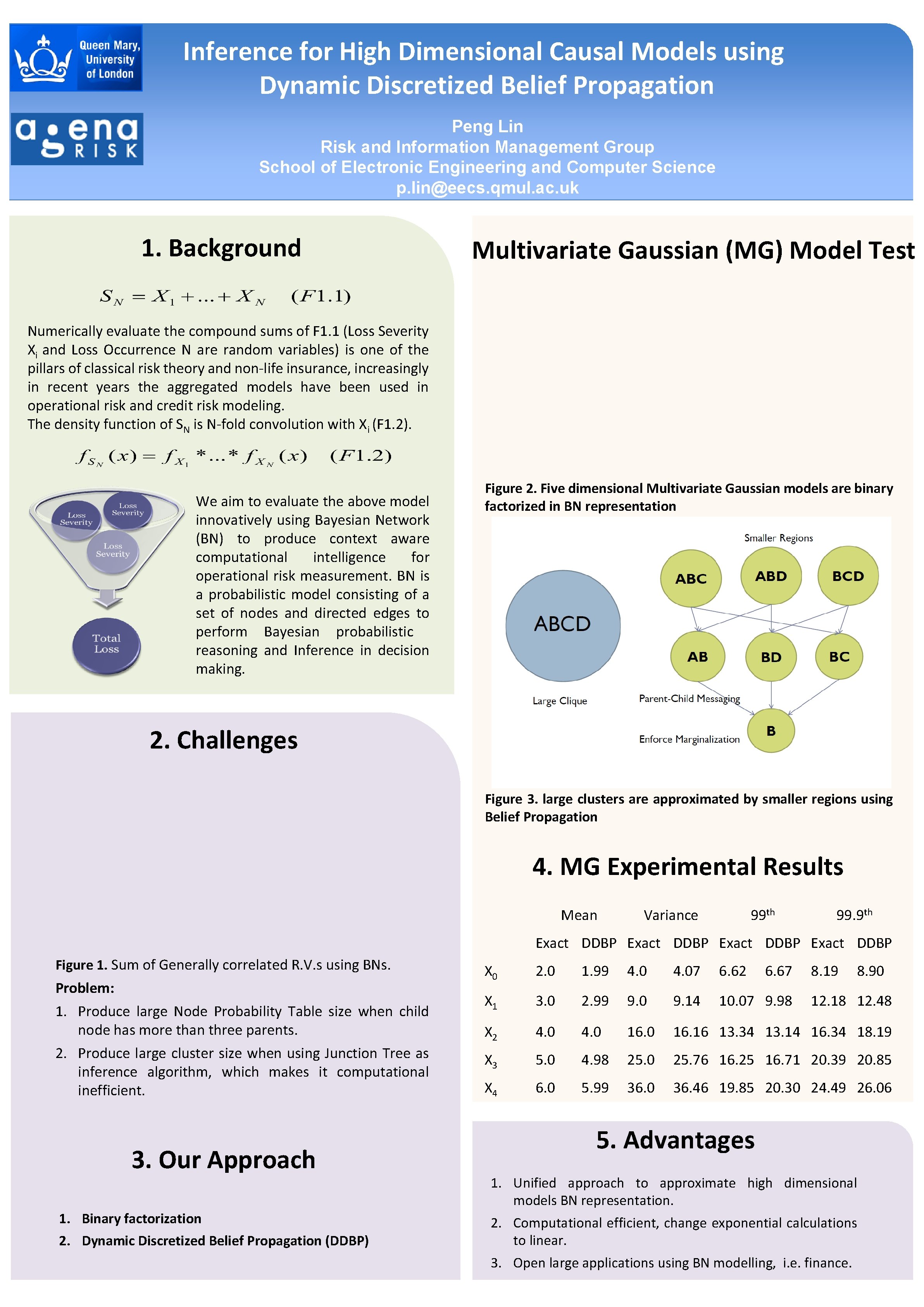 Inference for High Dimensional Causal Models using Dynamic Discretized Belief Propagation Peng Lin Risk