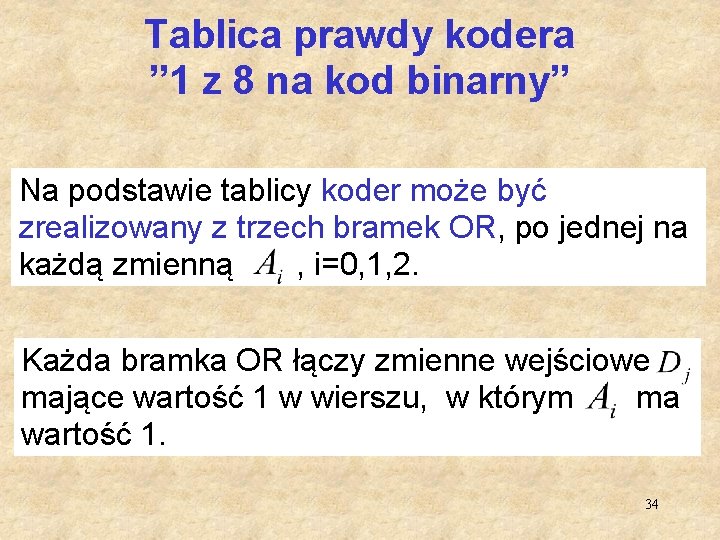 Tablica prawdy kodera ” 1 z 8 na kod binarny” Na podstawie tablicy koder