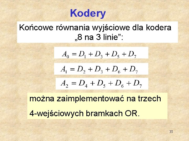 Kodery Końcowe równania wyjściowe dla kodera „ 8 na 3 linie”: b można zaimplementować