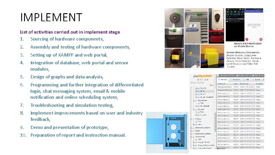 IMPLEMENT List of activities carried out in implement stage 1. Sourcing of hardware components,