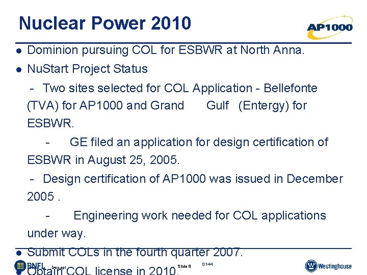 Nuclear Power 2010 l Dominion pursuing COL for ESBWR at North Anna. l Nu. Nuclear Power 2010 l Dominion pursuing COL for ESBWR at North Anna. l Nu.