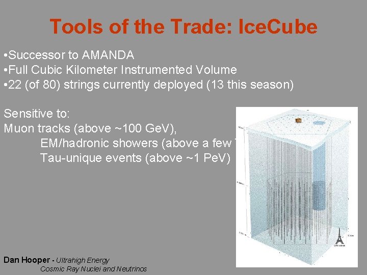 Tools of the Trade: Ice. Cube • Successor to AMANDA • Full Cubic Kilometer
