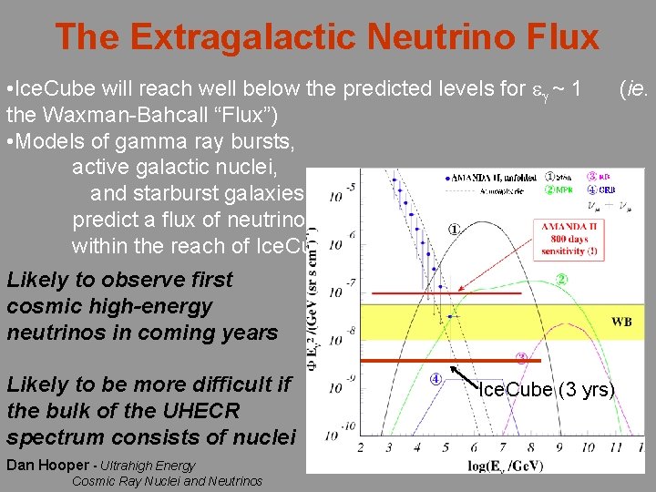 The Extragalactic Neutrino Flux • Ice. Cube will reach well below the predicted levels