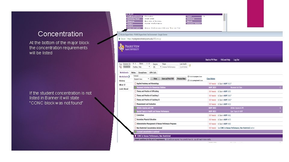 Concentration At the bottom of the major block the concentration requirements will be listed