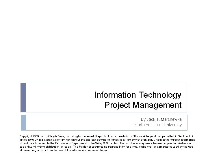 Information Technology Project Management By Jack T Marchewka