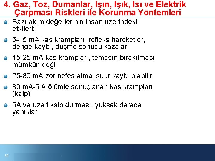 4. Gaz, Toz, Dumanlar, Işın, Işık, Isı ve Elektrik Çarpması Riskleri ile Korunma Yöntemleri