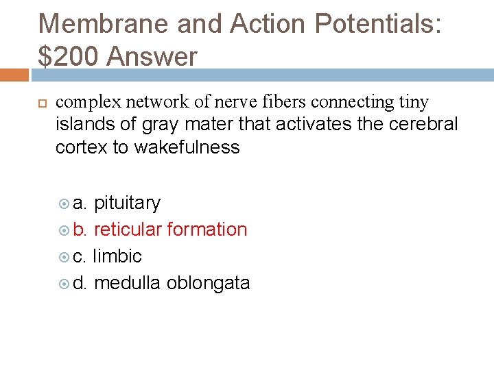 Membrane and Action Potentials: $200 Answer complex network of nerve fibers connecting tiny islands