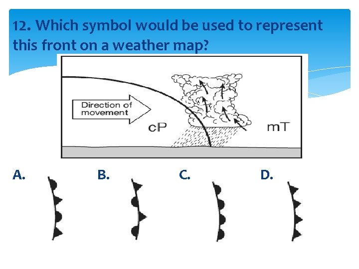 12. Which symbol would be used to represent this front on a weather map?