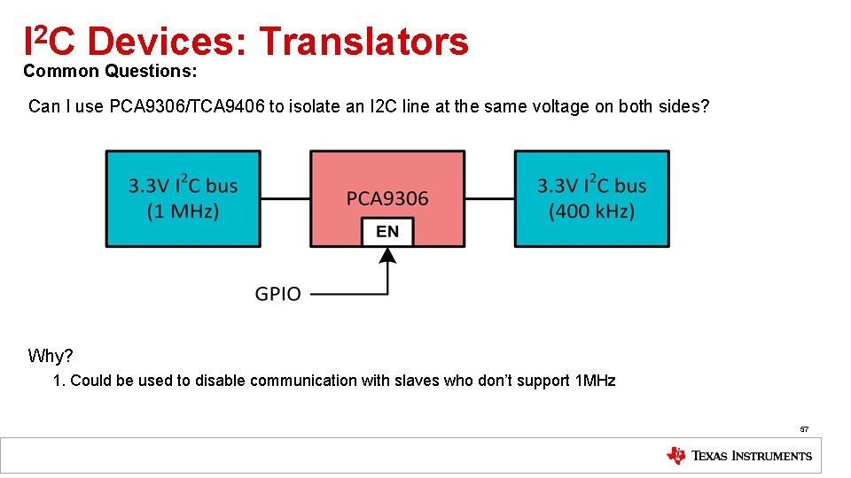 I 2 C Devices: Translators Common Questions: Can I use PCA 9306/TCA 9406 to