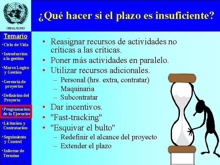 ¿Qué hacer si el plazo es insuficiente? CEPAL/ILPES Temario • Ciclo de Vida •