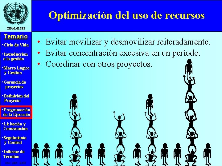 Optimización del uso de recursos CEPAL/ILPES Temario • Ciclo de Vida • Introducción a