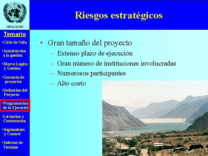 Riesgos estratégicos CEPAL/ILPES Temario • Ciclo de Vida • Introducción a la gestión •