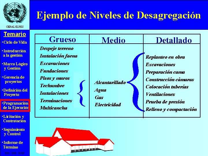 Ejemplo de Niveles de Desagregación CEPAL/ILPES Temario • Ciclo de Vida • Introducción a