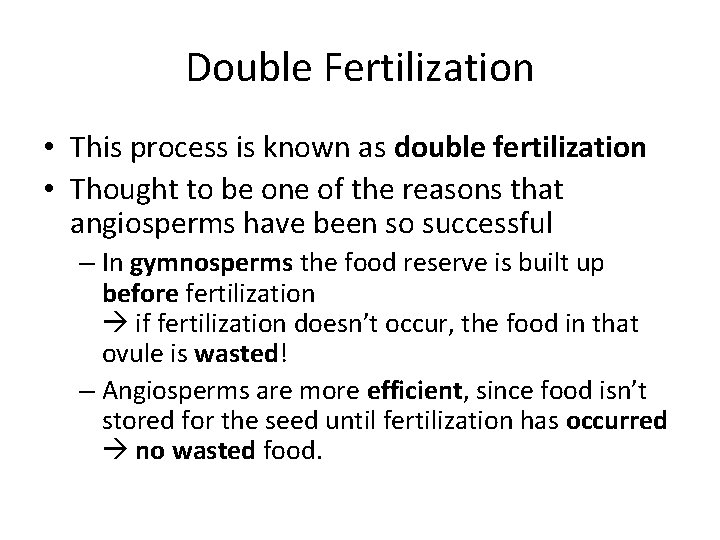 Double Fertilization • This process is known as double fertilization • Thought to be