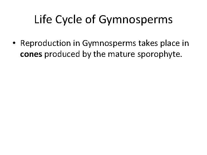 Life Cycle of Gymnosperms • Reproduction in Gymnosperms takes place in cones produced by