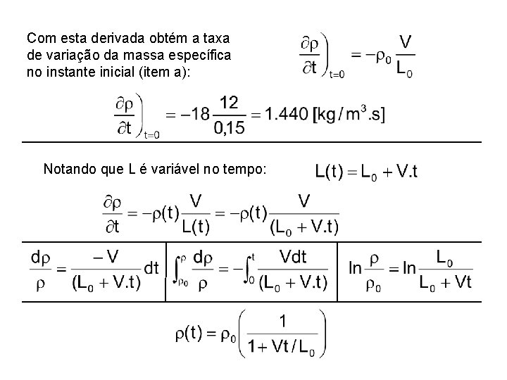 Com esta derivada obtém a taxa de variação da massa específica no instante inicial